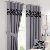 2 Pcs Luxury Floral Velvet Curtains Grey